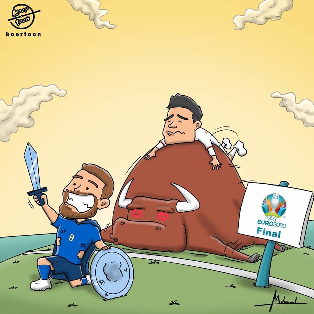 Karikatura: Italiya penaltilar seriyasida Ispaniyani mag'lubiyatga uchratdi