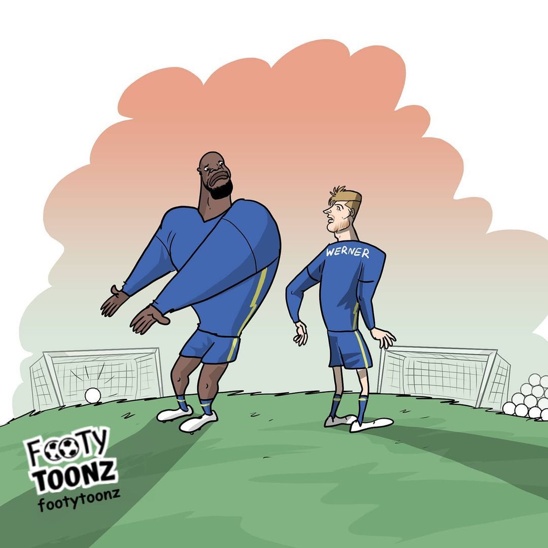 Karikatura: Lukaku Vernerga qanday gol urish kerakligini o'rgatmoqda