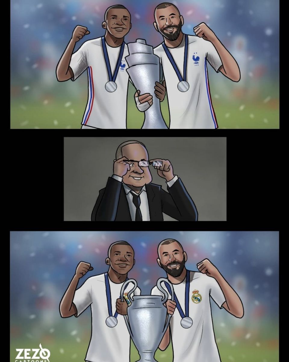 FOTO  Karikatura: Kilian Mbappe va Karim Benzema jamoadoshga aylanadimi?